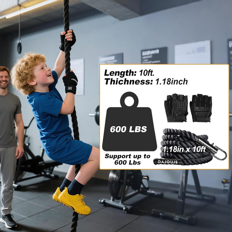 DAJOUJS Climbing Rope 1.5 Inch Diameter 10/15 / 20/30 Feet Length Gym Climbing Rope for Workout Fitness & Strength Training, Gym Rope, Exercise Climbing Rope in Black for Adults Outdoor & Indoor - Image 2